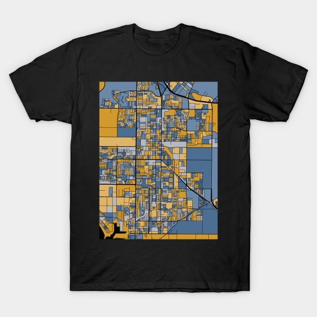 Oxnard Map Pattern in Blue & Gold T-Shirt by PatternMaps